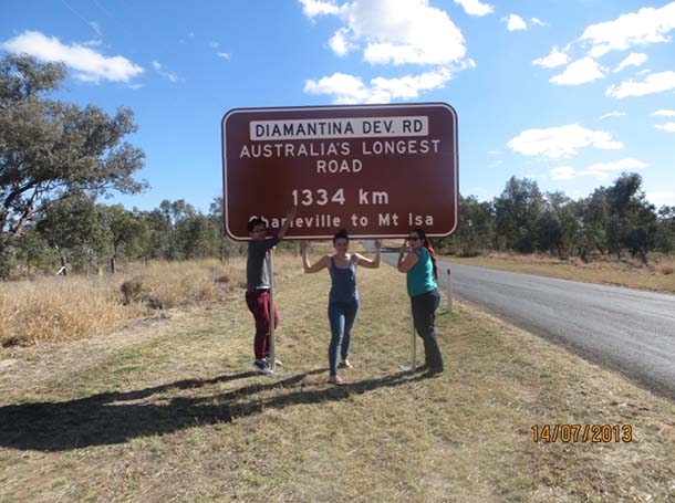 Jerry and friends at Diamantina Dev Rd sign