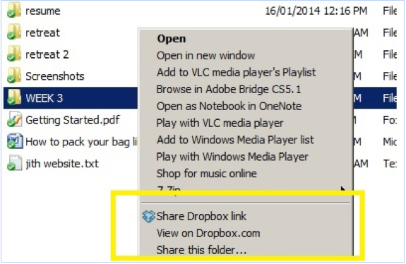 Screenshot sharing a dropbox file