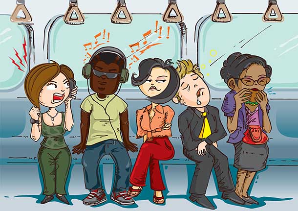 Cartoon: passengers on a train