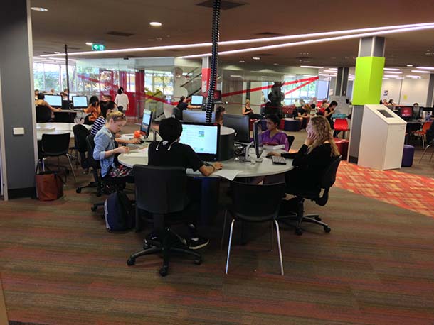 students using new library computers