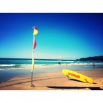 Lifeguard surfboard and flags