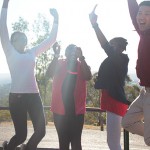 Mpho and friends jumping group shot at Mt Gravatt Lookout