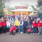 Twilight tour group in front of Nepalese Pagoda, South Bank