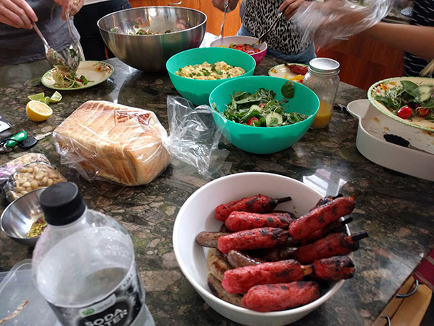 BBQ foods on kitchen table