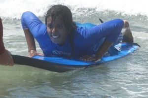 Tharshika primed and ready to catch a wave.