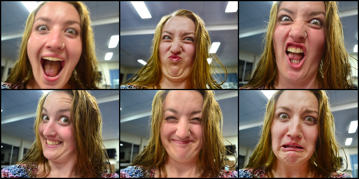 Photo collage of student pulling faces.