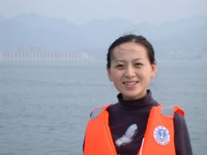 Xiang Tan collecting samples in the reservoir upon Three Gorges Dam, China.