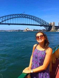 Melissa on a boat in Sydney Harbour