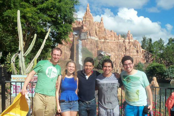 Sergio and housemates at a theme park
