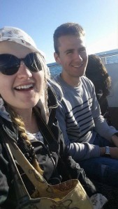 Jordan and friend on a ferry in Moreton Bay