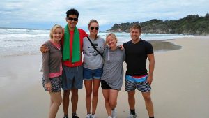 Ricky and friends on the beach at Stradbroke Island