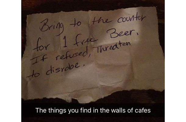 Message found in cafe wall